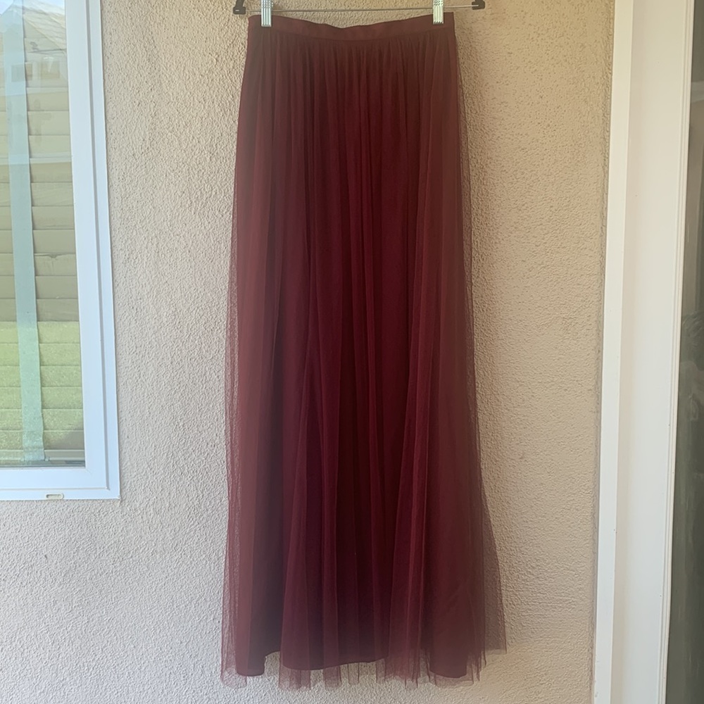Jenny Yoo Long Deep Red Tulle Skirt, Size 4